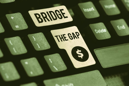Text showing inspiration Bridge The Gap. Internet Concept Overcome the obstacles Challenge Courage Empowermentの写真素材