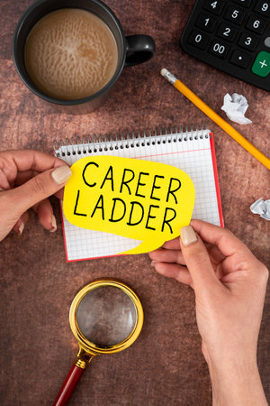 Text caption presenting Career Ladder. Business idea Job Promotion Professional Progress Upward Mobility Achieverの写真素材