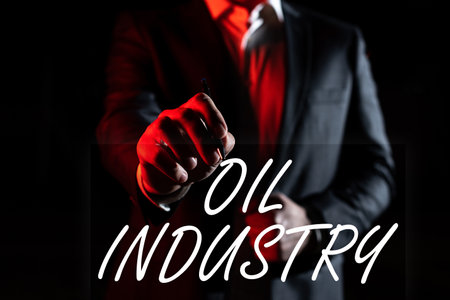 Text sign showing Oil Industry. Internet Concept Exploration Extraction Refining Marketing petroleum productsの写真素材