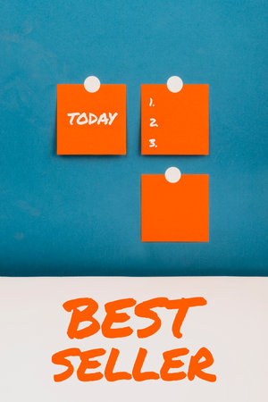 Sign displaying Best Seller. Business approach book or other product that sells in very large numbersの写真素材