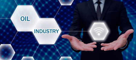 Writing displaying text Oil Industry. Business concept Exploration Extraction Refining Marketing petroleum productsの写真素材