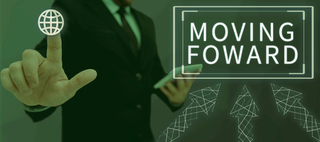 Writing displaying text Moving Foward. Business showcase Towards a Point Move on Going Ahead Further...