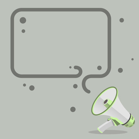 Megaphone Drawing With Conversation Bubble Showing New Announcement. Bullhorn Voice Device With Speech Balloon Presenting Fresh And Important News Messages.のイラスト素材