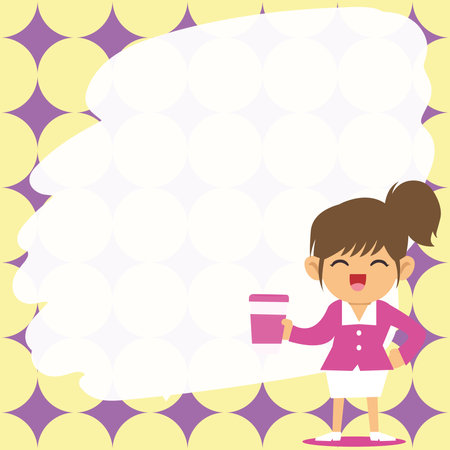 Instructor Drawing Pointing Stick On Empty Whiteboard While Holding Cup. Professor Holding Pointer At The Board Showing New Information.のイラスト素材