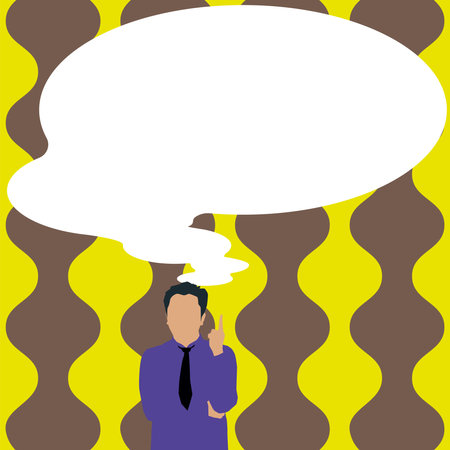 Presenter With Conversation Bubble Showing New Announcement. Colleague Speech Balloon Presenting Fresh And Important News Messages.のイラスト素材