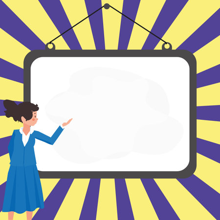 Instructor Drawing Pointing Stick On Empty Whiteboard While Holding Cup. Professor Holding Pointer At The Board Showing New Information.のイラスト素材