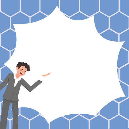 Instructor Drawing Pointing Stick On Empty Whiteboard While Holding Cup. Professor Holding Pointer At The Board Showing New Information.のイラスト素材