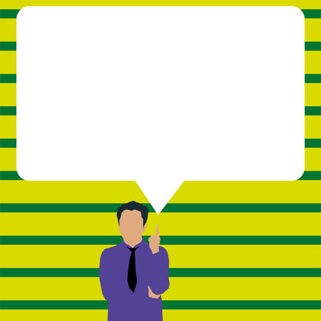 Presenter With Conversation Bubble Showing New Announcement. Colleague Speech Balloon Presenting Fresh And Important News Messages.のイラスト素材