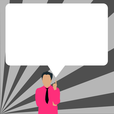 Presenter With Conversation Bubble Showing New Announcement. Colleague Speech Balloon Presenting Fresh And Important News Messages.のイラスト素材