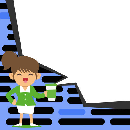 Instructor Drawing Pointing Stick On Empty Whiteboard While Holding Cup. Professor Holding Pointer At The Board Showing New Information.のイラスト素材