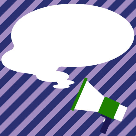 Presenter With Conversation Bubble Showing New Announcement. Colleague Speech Balloon Presenting Fresh And Important News Messages.のイラスト素材