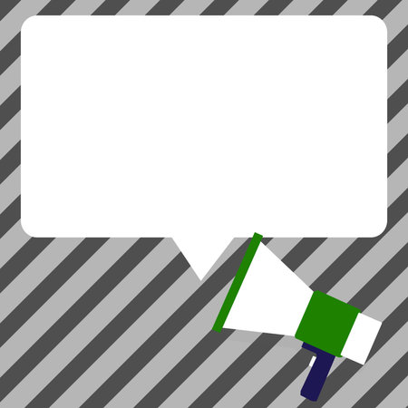 Presenter With Conversation Bubble Showing New Announcement. Colleague Speech Balloon Presenting Fresh And Important News Messages.のイラスト素材