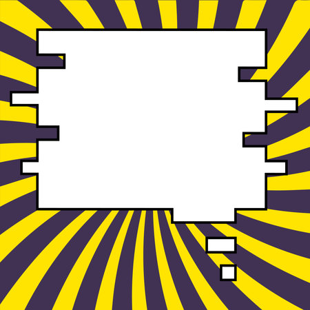 Comic Blank Speech Bubble With Copy Space Over Circular Color Background Design. Empty Template In Explosion Framework Representing Advertisement And Promoting Business.のイラスト素材