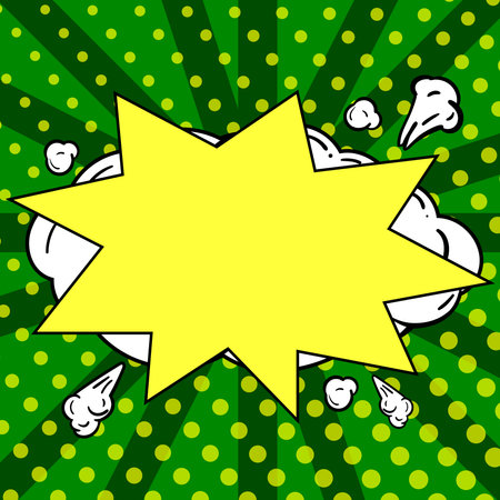 Comic Blank Speech Bubble With Copy Space Over Circular Color Background Design. Empty Template In Explosion Framework Representing Advertisement And Promoting Business.のイラスト素材