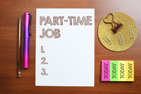 Writing displaying text Part Time Job. Business overview Weekender Freelance Casual OJT Neophyte Stint Seasonalの写真素材