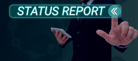 Text sign showing Status Report. Word Written on Update Summary of situations as of a period of timeの写真素材