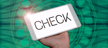 Hand writing sign Check. Business concept examination to test accuracy quality or satisfactory conditionの写真素材