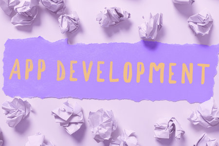 Text showing inspiration App Development. Business approach producing computer software with a...