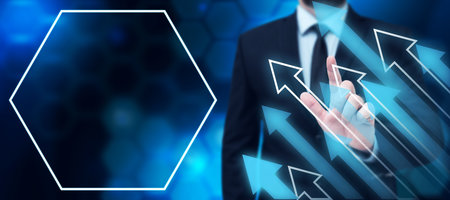Man Standing Holding Tablet And Pressing On Virtual Graph. Business Man Carrying Pad Tapping Switch...