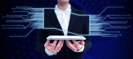 Man Standing Holding Tablet And Pressing On Virtual Button. Business Man Carrying Pad Tapping Switch...