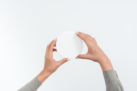 Hand Holding Plastic Cover Unlocking New Technologies. Palm Carrying Cover Part Displaying Solving...