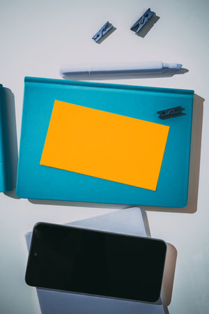 Multiple Assorted Collection Office Stationery Photo With Pens Pencils Notepads Notebook Ruler Stapler Scissors Clippers Paper Clips Holders Clipboard Placed Over Tableの写真素材