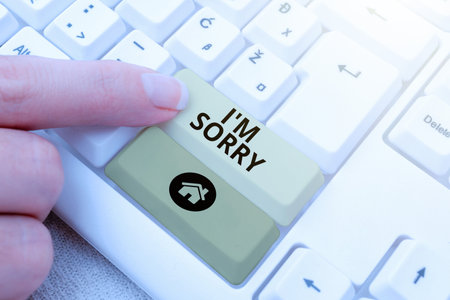 Hand writing sign I Am Sorry. Business idea Toask for forgiveness to someone you unintensionaly hurtの写真素材