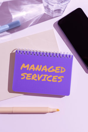 Text sign showing Managed Services. Business idea estimated amount of cost required to promote...
