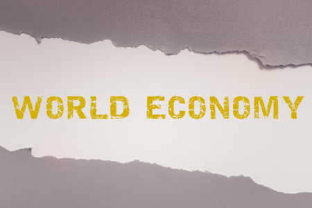 Text caption presenting World Economy. Conceptual photo Looking for professional advice Request Help Support Woman Holding Light Bulb With Digital Hexagon And Sharing Messages.の写真素材