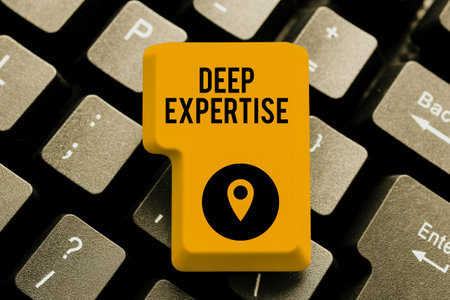 Text showing inspiration Deep Expertise. Business approach A persuasive sales pitch Brief speech about the product Abstract Programmer Typing Antivirus Codes, Retyping Debug Codesの写真素材