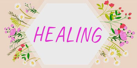Text showing inspiration Healing. Word for process of the restoration of health from an unbalanced diseaseの写真素材
