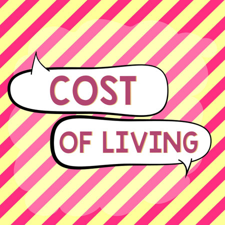 Sign displaying Cost Of Living. Word for Software used in gathering information relevant to a topic Businessman in suit holding tablet symbolizing successful teamwork.の写真素材