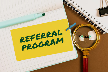 Text sign showing Referral Program. Business approach parking spaces that are reserved for specific individualsの写真素材