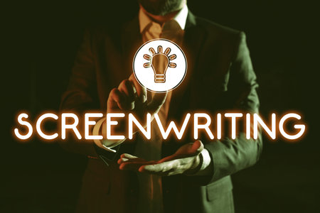 Inspiration showing sign Screenwriting. Business overview the art and craft of writing scripts for media communicationの写真素材