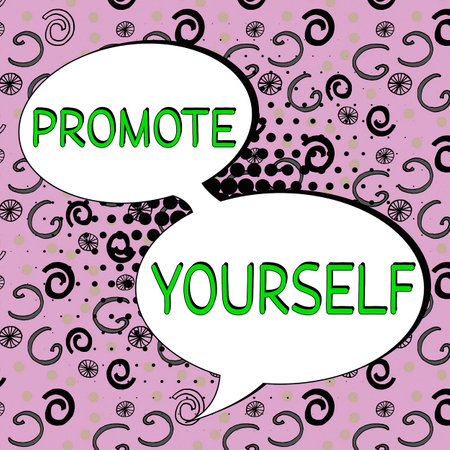 Conceptual caption Promote Yourself. Business concept the attention or focus of the general public to a person New Ideas Presented On Presentation Board With Charts And Arrows Around,の写真素材