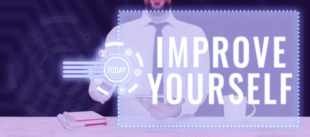 Text sign showing Improve Yourself. Conceptual photo to make your skills looks becoming a better personの写真素材