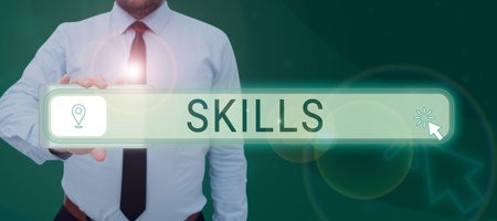 Writing displaying text Skills. Business showcase ability to carry task with driven result within given time and energyの写真素材