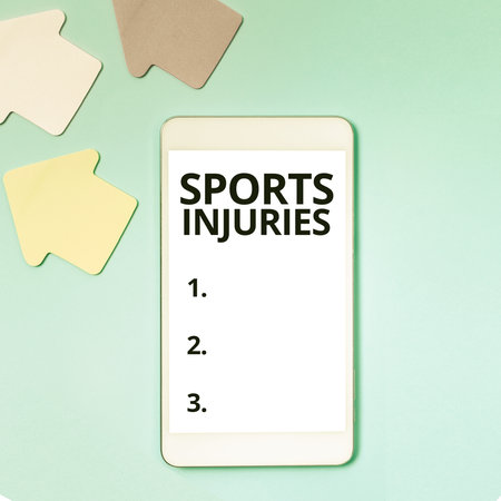 Sign displaying Sports Injuries. Conceptual photo program that helps employees learn specific knowledgeの写真素材