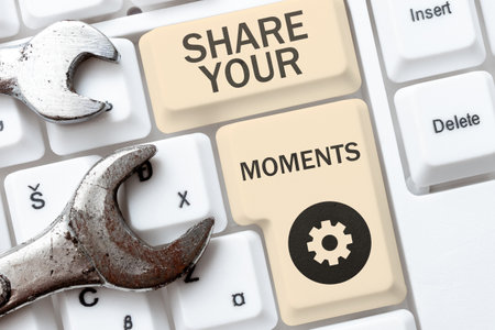 Text sign showing Share Your Moments. Business overview a brief period of a good or bad time, capture itの写真素材