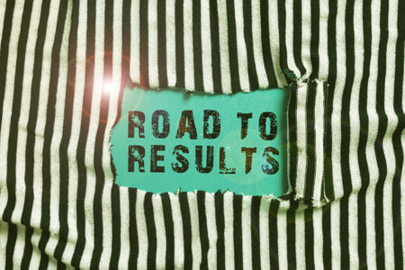 Text caption presenting Road To Results. Internet Concept Business direction Path Result Achievements Goals Progressの写真素材