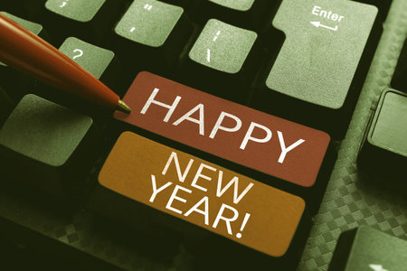 Sign displaying Happy New Year. Business concept another year began for granting one self s is wishes and goalsの写真素材