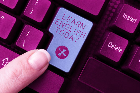 Writing displaying text Learn English Today. Business showcase gain or acquire knowledge and skill of English languageの写真素材