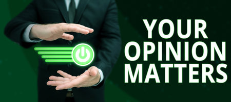 Text showing inspiration Your Opinion Matters. Internet Concept to Have your say Providing a Valuable Input to Improveの写真素材