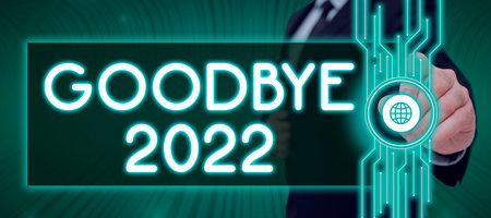 Conceptual caption Goodbye 2023. Business overview Merry Christmas Greeting people for new year...