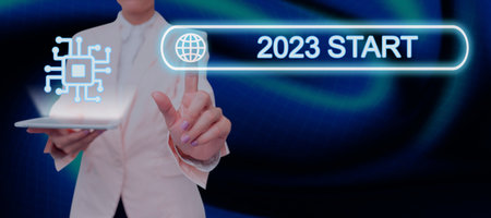 Conceptual caption 2023 Start. Business overview remembering past year events main actions or good...