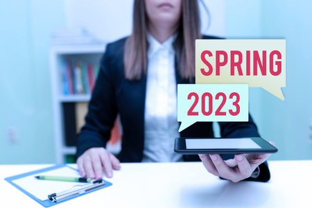 Writing displaying text Spring 2023. Business concept time of year where flowers rise following...