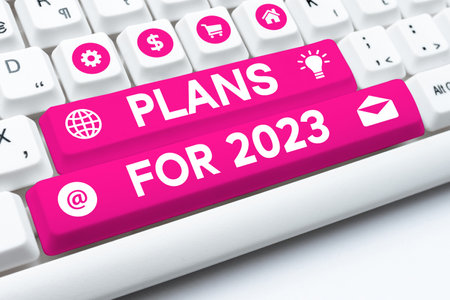 Text caption presenting Plans For 2023. Business idea an intention or decision about what one is...