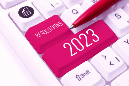 Handwriting text Resolutions 2023. Business showcase list of things wishes to be fully done in next yearの写真素材