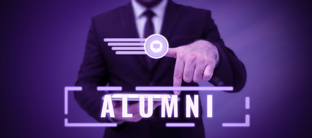 Conceptual caption Alumni. Business overview former pupil or student especially male one of particular schoolの写真素材