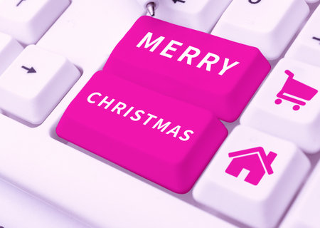 Conceptual caption Merry Christmas. Business idea annual tradition to celebrate the birth of Jesus Christの写真素材